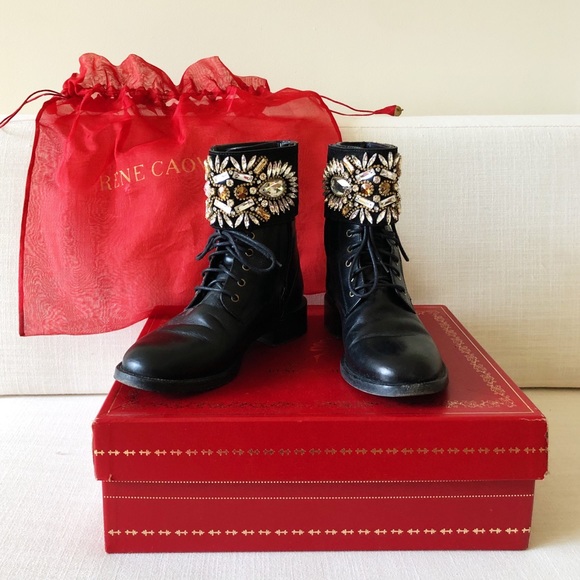 Rene Caovilla Shoes - Rene Caovilla Embellished Lace Up Combat Boot